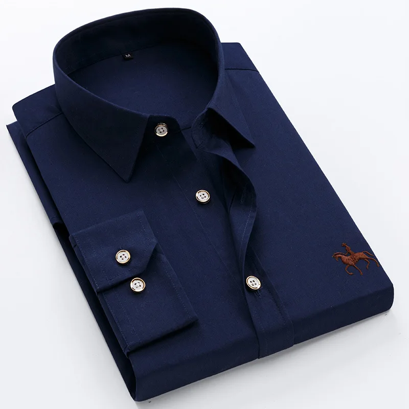 Cotton Casual Shirts For Men Korean Style Long Sleeve Solid Color Dress Shirt New Men Top Clothing Blouse Camisas Para Hombre