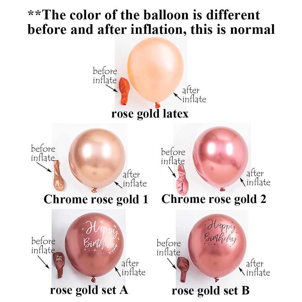 

20Pcs 12Inch Rose Gold Metal Chrome Latex Balloons Confetti Globos Birthday Party Decors Wedding Decorations Eid mubarak Decors