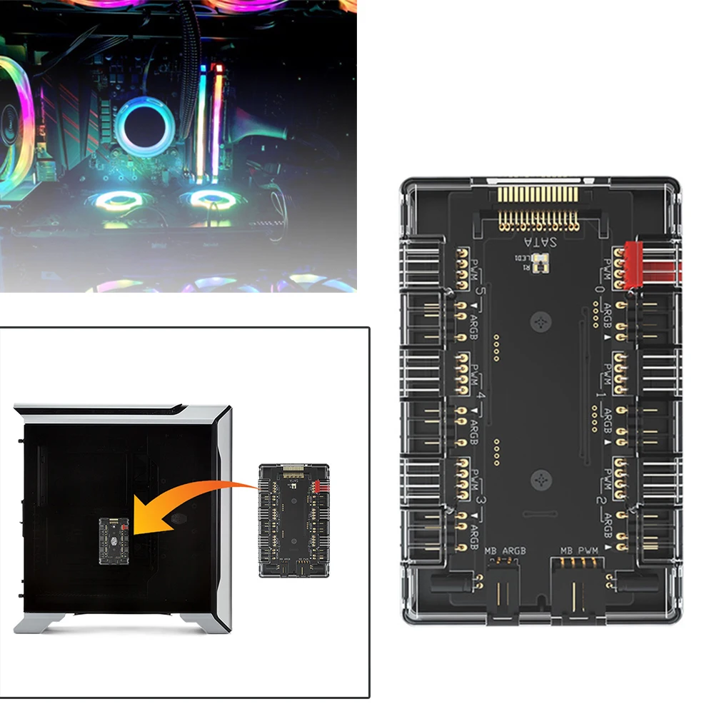 Разветвитель для вентилятора 1 6 ARGB/PWM 4 контакта 3 адресуемый адаптер RGB