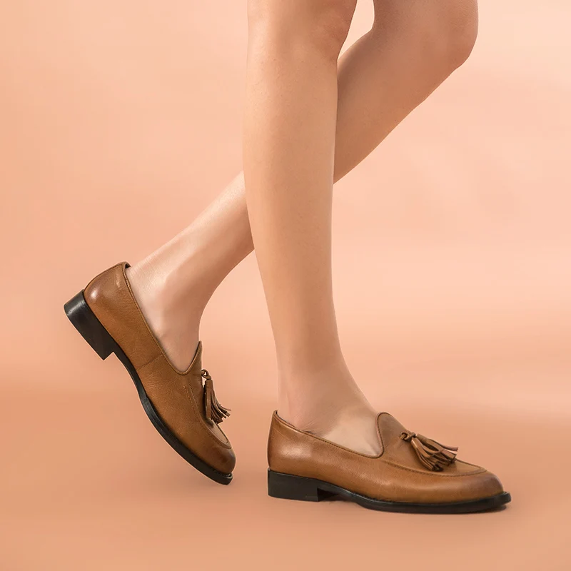 Мокасины женские демисезонные с круглым носком на плоской подошве|Обувь без