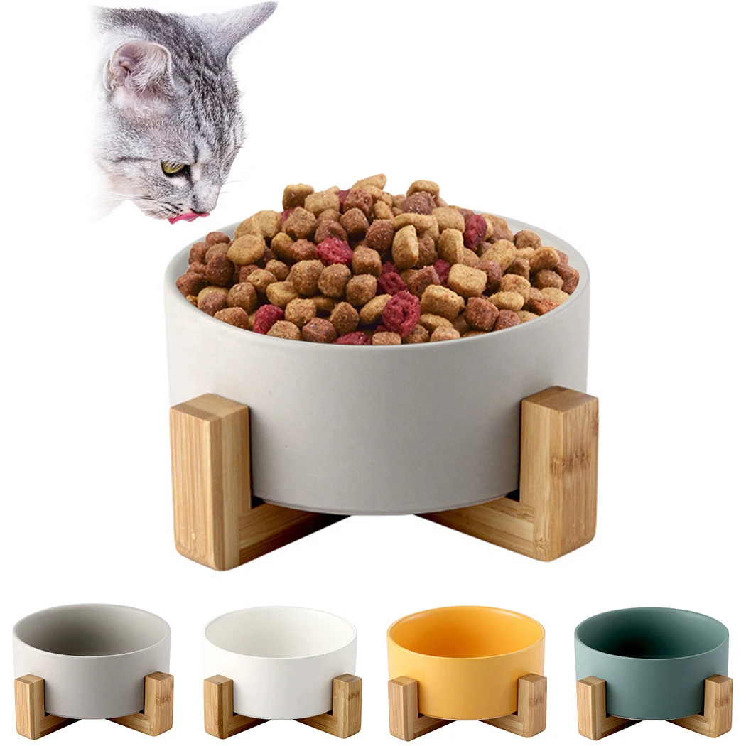 Керамические миски для домашних животных с нескользящей деревянной подставкой