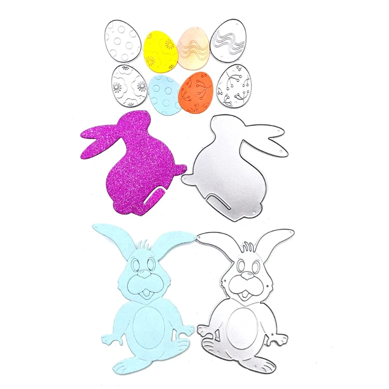 

2PCS Easter Cutting Dies Happy Easter Letter and Bunny Rabbit Metal Stencil Card