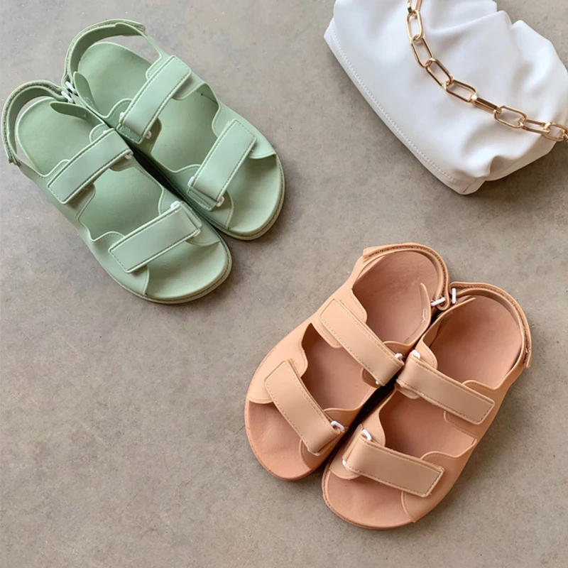

Hot Sale Summer Platform Sandals Soft Comfortable Roman Slippers For Women Beach Candy Color Slide Outdoor Flat Sandals Female