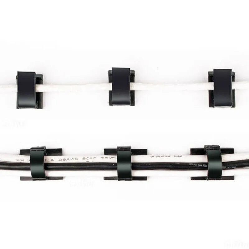 

40X Mini Car Wire Clips Black Rectangle Tie Sticker Cable Cord Holder Space-saving Easy To Use Black Harness Clamp