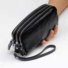 Удлиненный женский кошелек из натуральной кожи с ремешком на запястье, Дамский клатч на молнии, кредитница с кармашком для телефона