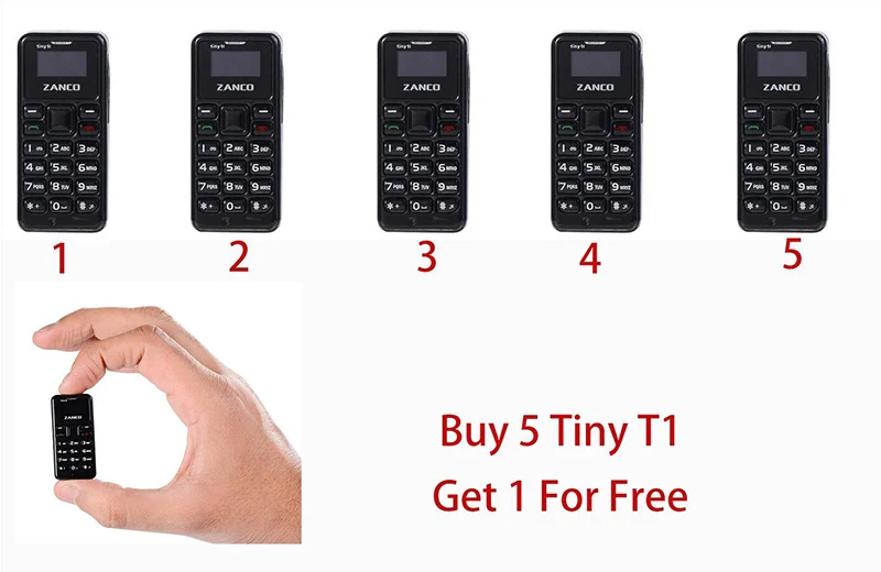 Мини-телефон Zanco T1 5 шт. 2G Самый маленький в мире телефон Zanco Tiny T1(подарок при каждой покупке) Купи 5, получи 1 бесплатно