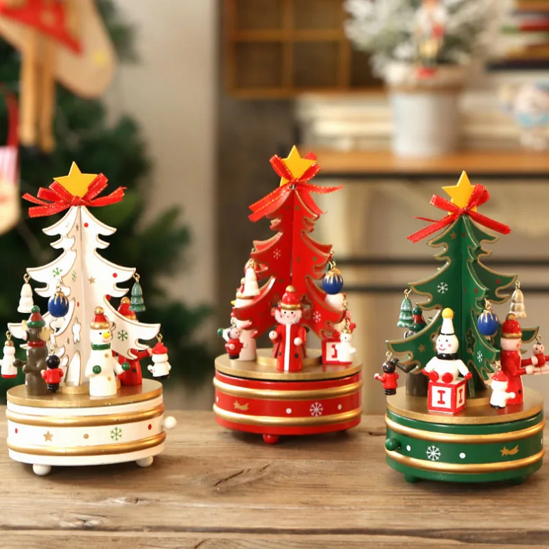 

[HHT] Christmas Gift Wooden Carousel Music Box Ornaments Christmas Tree Scene Decoration Desktop Bookshelf Home Decor