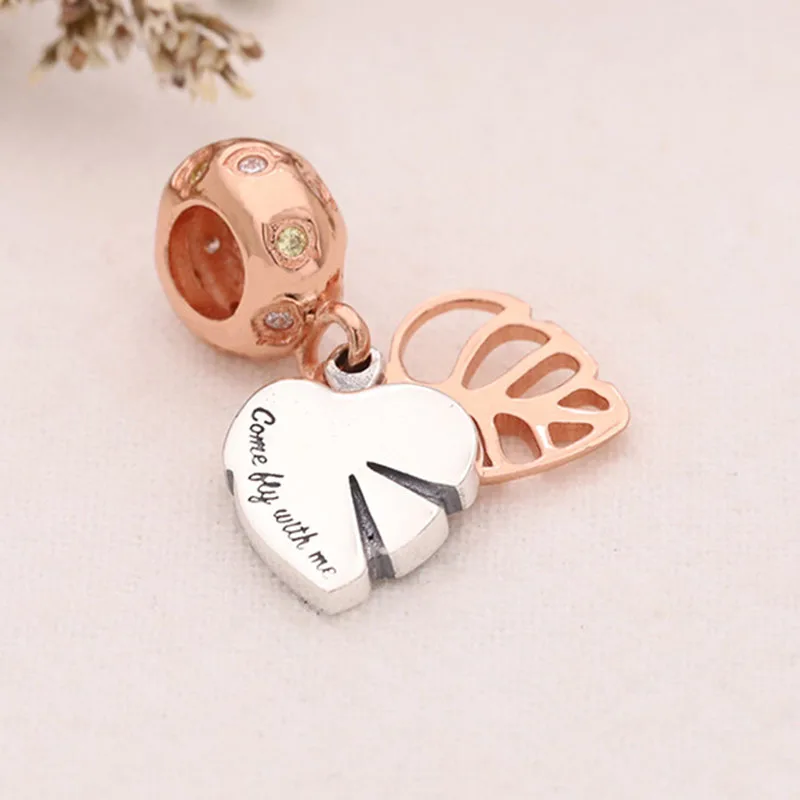 

100% 925 Sterling Silver Charm Rose Gold Glittering Leaf Pendant Fit Pandora Women Bracelet & Necklace Diy Jewelry