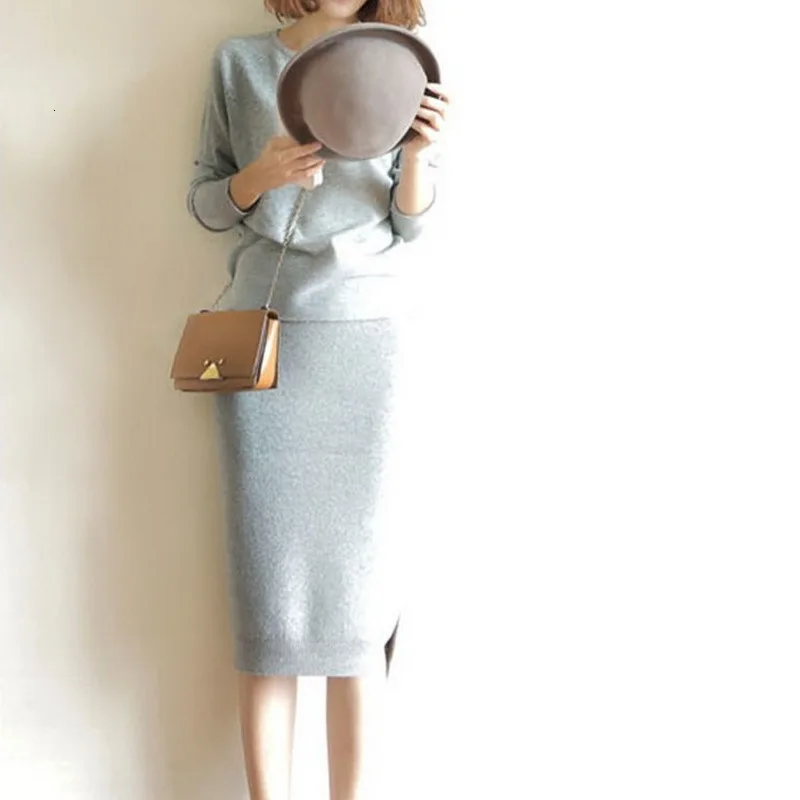 Новинка 2019 женские кашемировые свитеры и вязаные Облегающие юбки до бедра