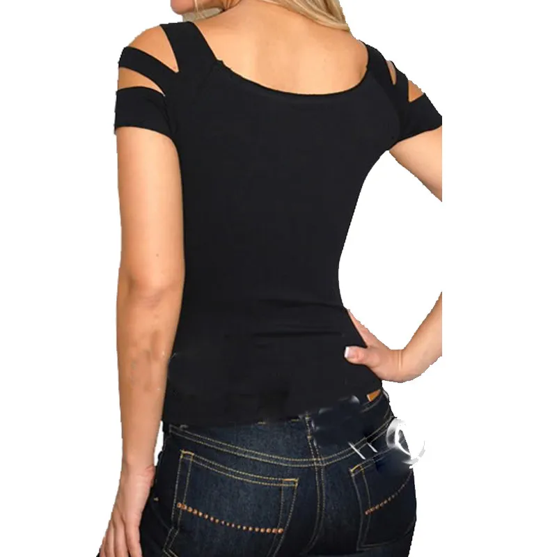 

Sexy Women T-shirt Black Bust Hole Exposure Fashion Lady Top Club Wear Nightclubs Clothing