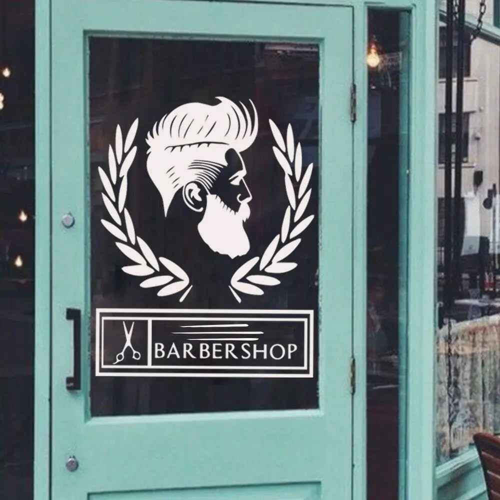 Парикмахерский магазин Декор Двери виниловые наклейки мужские волосы Дизайн