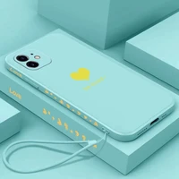 Heart Liquid Silicone Square Soft Phone Case For Huawei Nova Pro 7SE 8SE Luxury Lanyard Cover