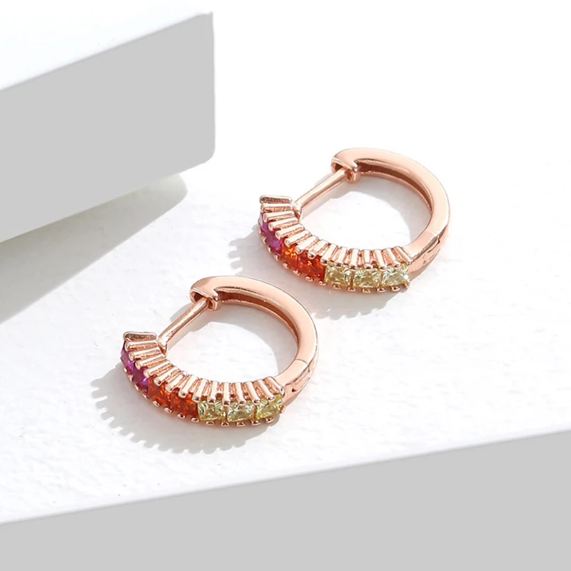 Серьги-кольца из розового золота с радужным цирконием 925 пробы для женщин модные