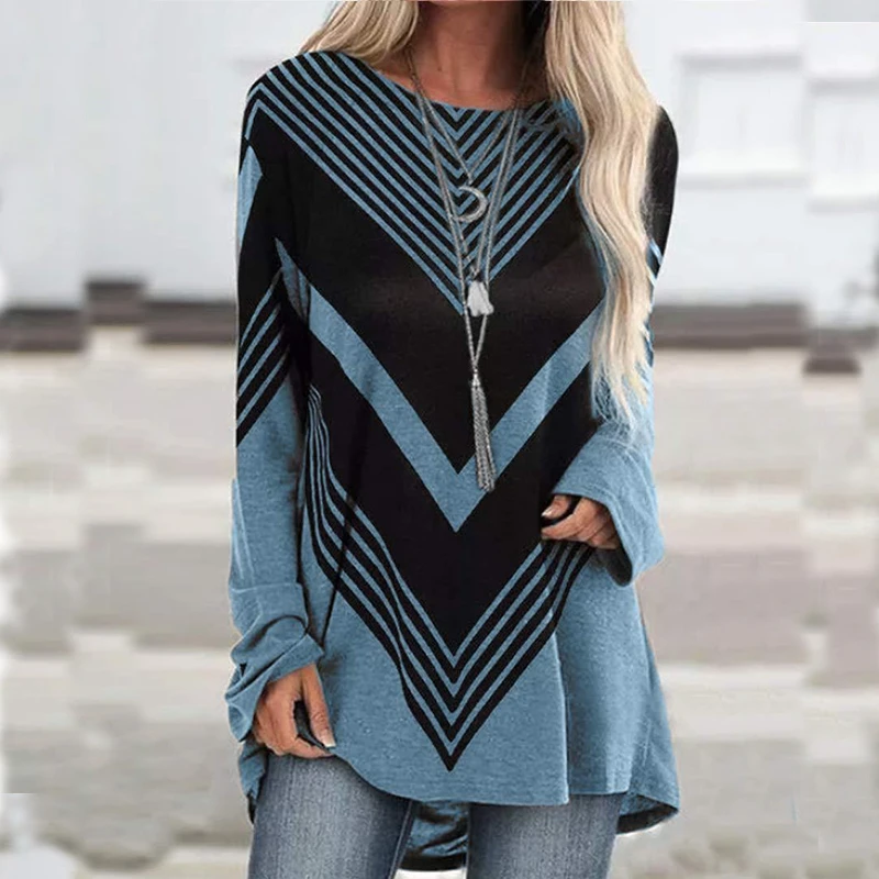 

2021 Women's Spring and Autumn Fashion Printing Long-sleeved T-shirt Ladies Pullover Plus Size 5xl Long-sleeved Top