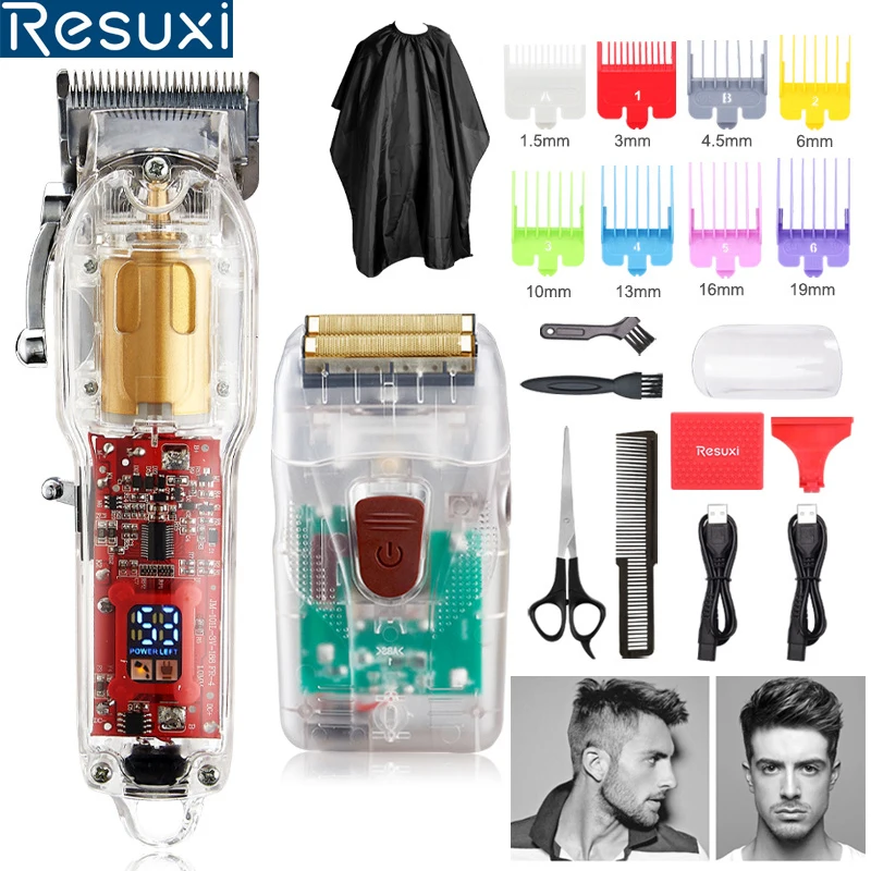 

New Rechargeable Electric Hair Clipper Men Hair Cutting Machine Transparent Cover Beard Hair Trimmer USB Shaving Machine For Man