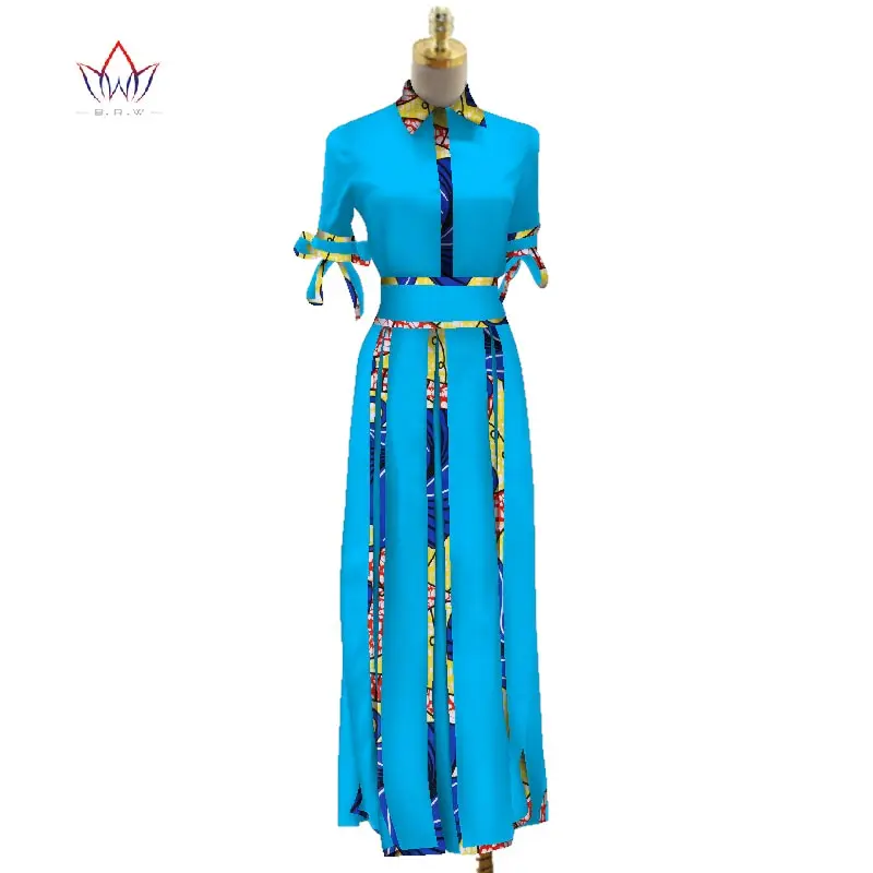 Женские офисные платья с длинным рукавом Bazin разноцветные Африканским бантом и