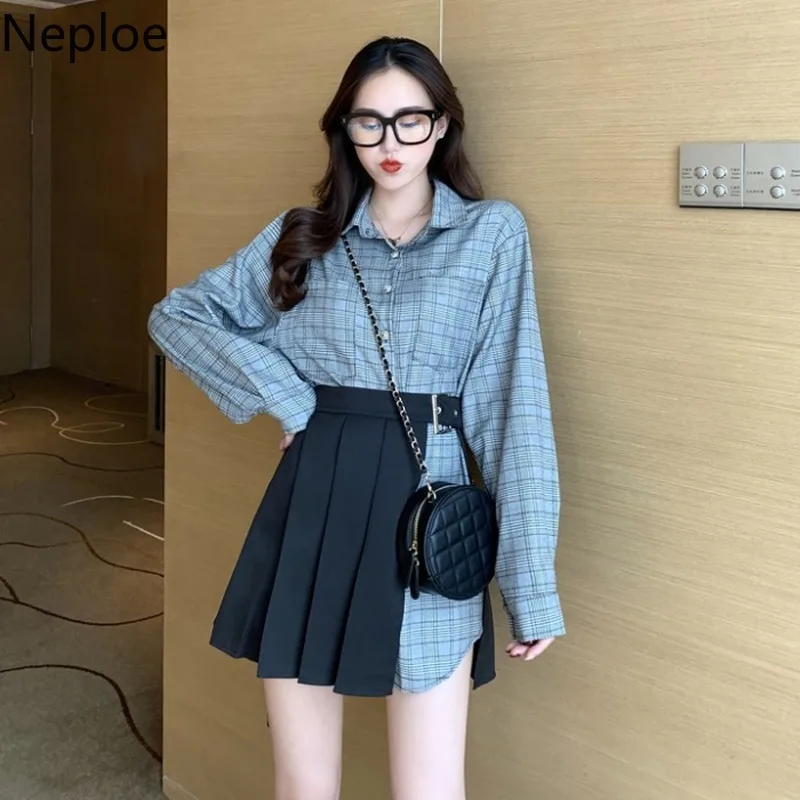 Женские клетчатые рубашки Neploe весна 2020 модные однобортные блузки с отложным