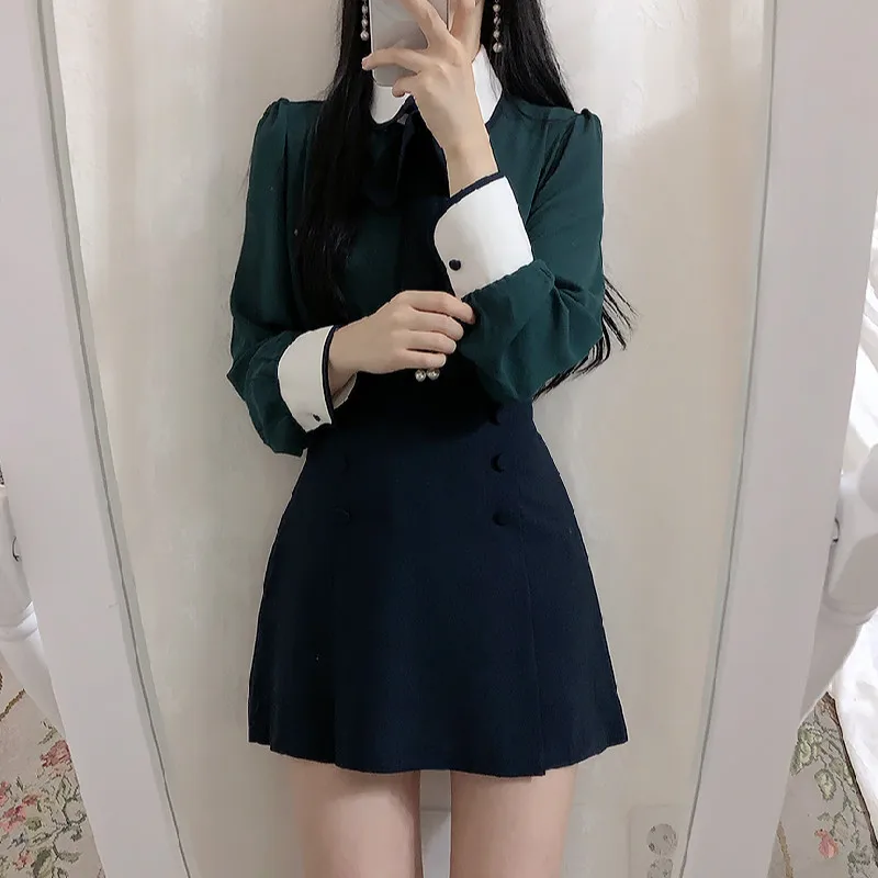 

2021 Brand New Women Cute Shirt Peter Pan Collar Bowtie Pearl Womens Tops and Blouses High Quality Long Sleeve Blusas Mujer