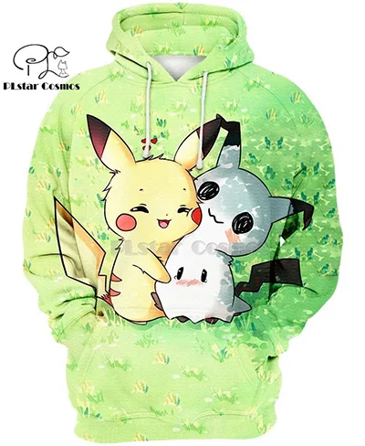 hoodies PLstar Космос Покемон из японского аниме Mimikyu и Пикачу Милые 3d толстовки/Толстовка зима осень Забавный Harajuku уличная одежда - Цвет: hoodies