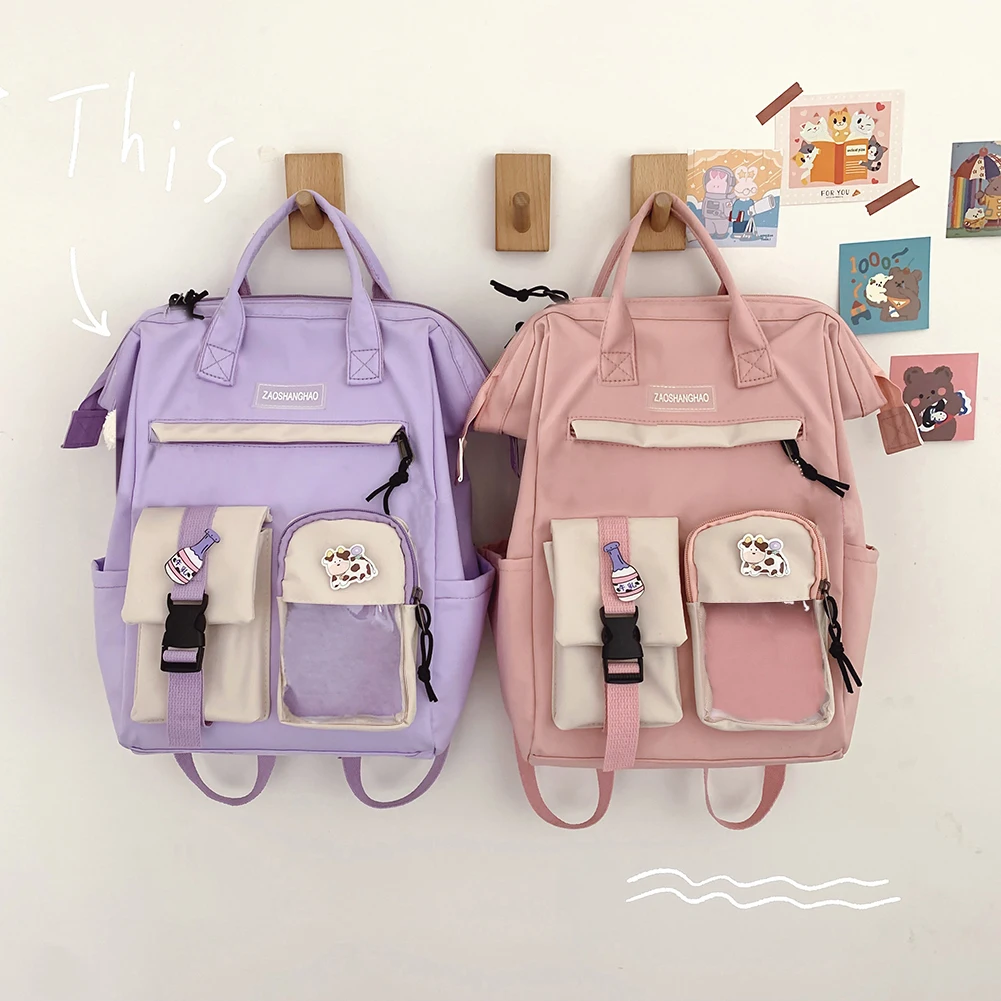 

Preppy Style Women Handbags Travel Contrast Color Knapsack Teenage Girl Rucksack Teenager Girls Backpack Women Schoolbag