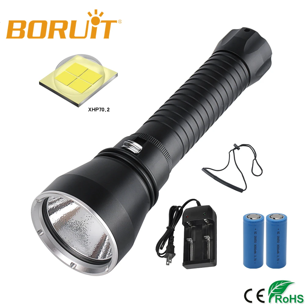 Comprar BORUiT-linterna LED XHP70.2 De 4000LM, Luz Amarilla/blanca, Para Buceo Bajo El Agua, Antorcha De 100M 26650, Luz De Pesca Submarina De Alta Potencia