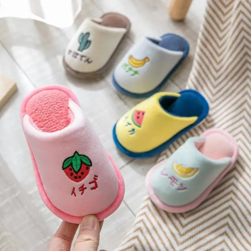 

Kids Plush Slippers Cartoon Cute Fruit design House Slipper Winter Warm Faux Fur Slides Girls Boys Baby Shoes Junior Footwear