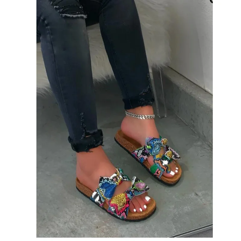 

Женские леопардовые шлепанцы с бантом NouC, летние сандалии с открытым носком на платформе, женские модные легкие сандалии без застежки, свет...