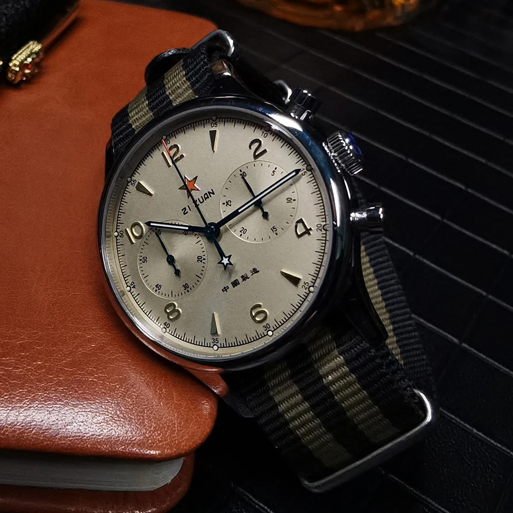 

Men's Mechanical 1963 Seagull Movement st1901 Pilot Chronograph Mens Watch 40mm Military Sapphire Wristwatches For Men Luminous