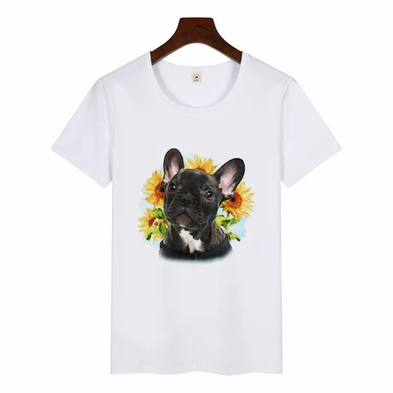 Футболка женская с принтом французского бульдога повседневный топ графическим