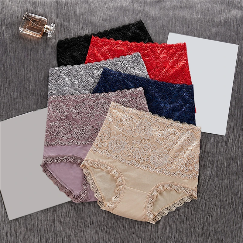 

High Waist Lace Panties Women Seamless Slimming Tummy Control Briefs Sexy Plus Size Shapers Lingerie Cotton Health Knickers