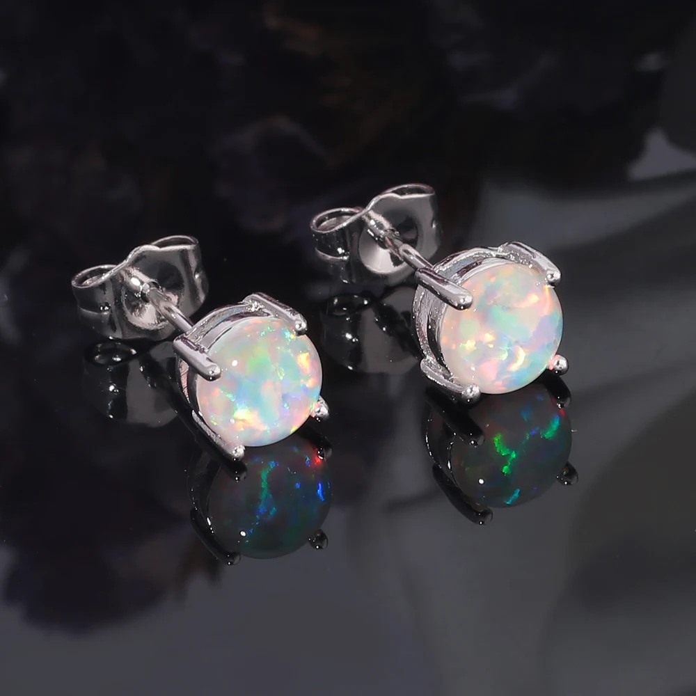 Серьги гвоздики CiNily разных цветов с огненным опалом и капельками серьги