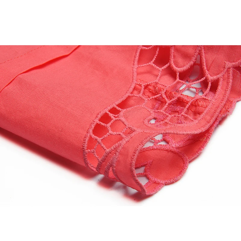 

SEQINYY Red Elegant Dress Summer Spring New Fashion Design Women Runway Hollow Out Flowers High Quality 100% Cotton Party