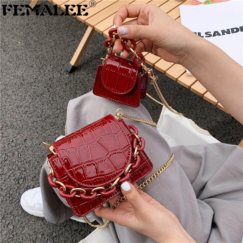

Vintage Super Mini Stone Pattern Handbags Acrylic Chain Women Crossbody Bags Female Ins Hot Mini Crocodile Coin Lipstick Purses