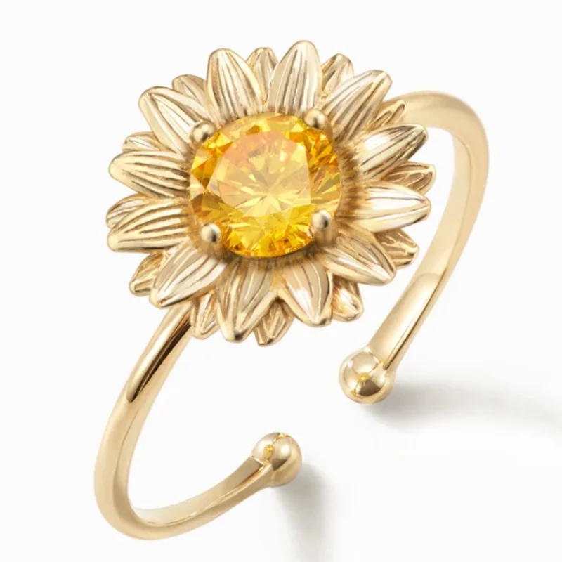 

New Fashion Sunflower Engraved Ring Simple Design Finger Rings For Women Girls Wedding Party Elegant Party Jewelry Gift