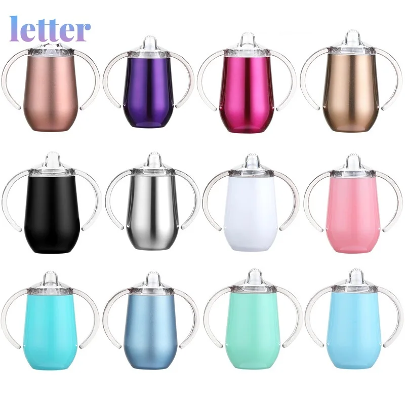 

New Sublimation Sippy Cups 10oz White Baby Bottle with Handle Stainless Steel Kids Drinking Tumbler for Newborn Gifts Milk Mug