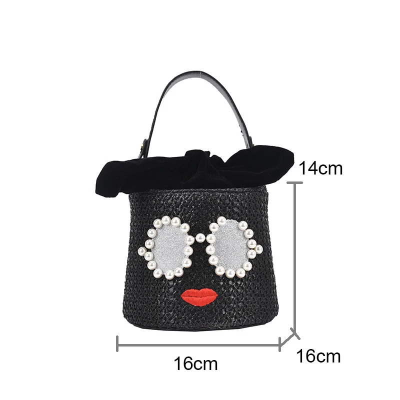 

FUNMARDI Funny Straw Handbags Women Fashion Brand Bucket Crossbody Bags 2021 New Summer Beach Bags Cute Pearl Tote Bags WLHB2362