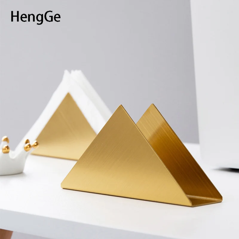 

Nordic Triangle Napkin Holder Restaurant Golden Tissue Holder Stainless Steel Wire Drawing Craft Hotel Home Dining Table Decor