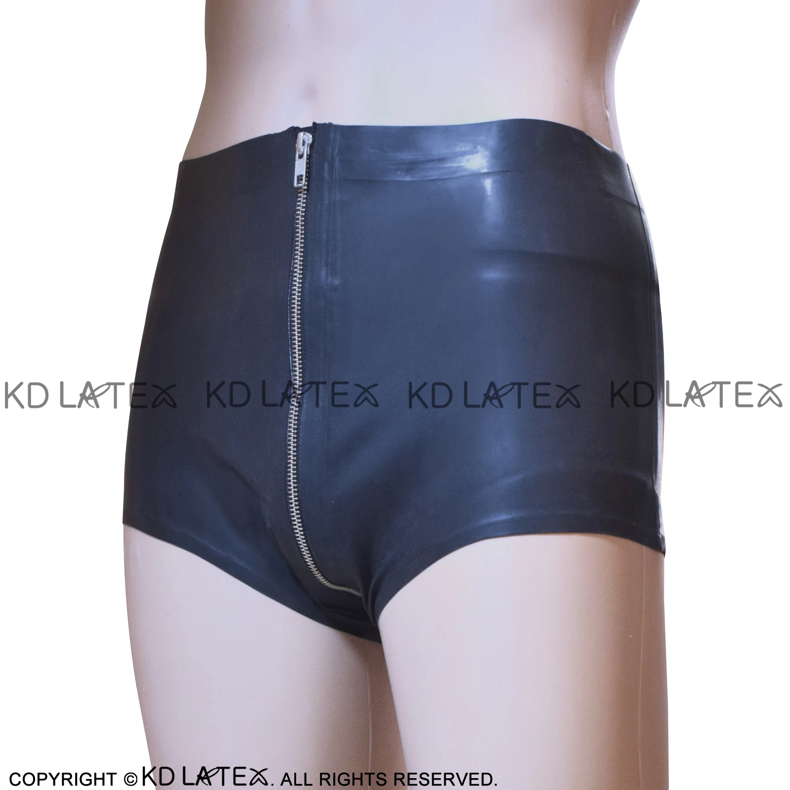 Black Mid Waist Sexy Latex Panties With Front Zipper Rubber Briefs Shorts Underpants Underwear Bottom DK-0134