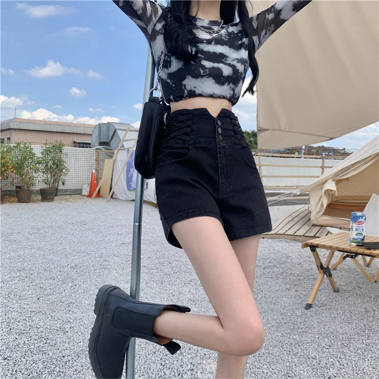 

YTX1863 2021 new design sense niche high-waisted thin, sweet and spicy wide-leg shorts women