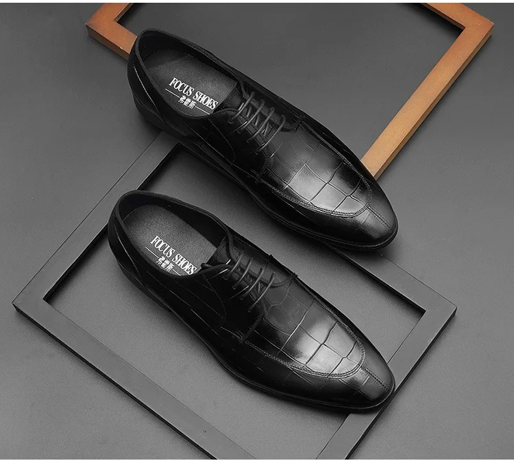 Мужская кожаная обувь Формальные модельные туфли на шнуровке Модная элегантная