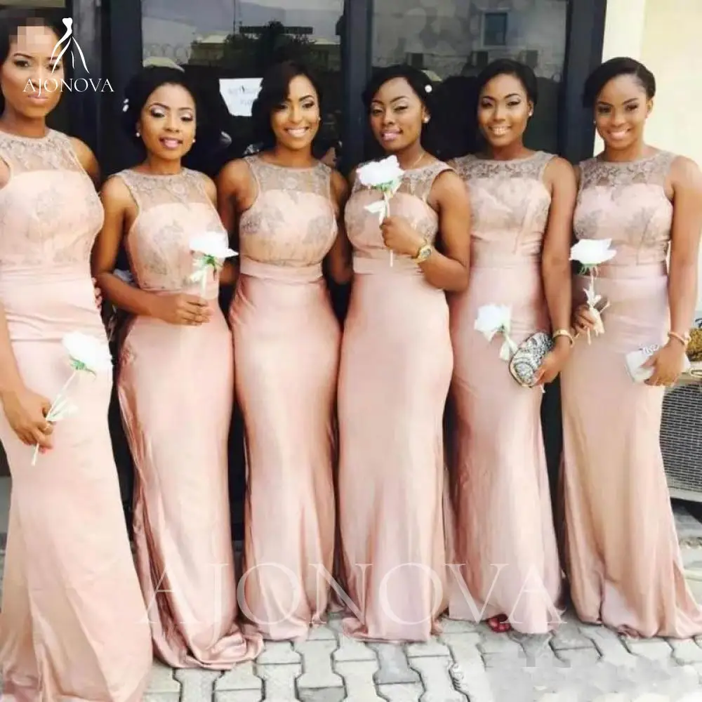 

Pink Satin Bridesmaid Dresses for Women 2021 Elegant Wedding Party Dress Mermaid O-Neck Bridesmaids Woman Formal Gowns Weddings
