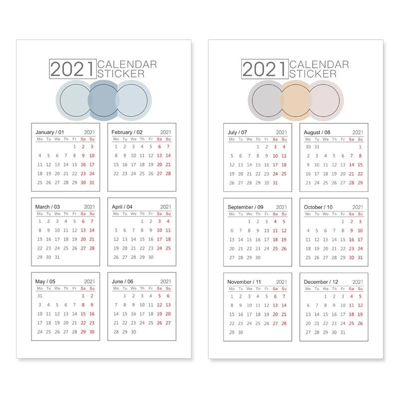 

2021 Year Calendar Solid Color Index Stickers Kawaii Stationery Mark Calendar Sticker Weekly Daily Schedule Planner