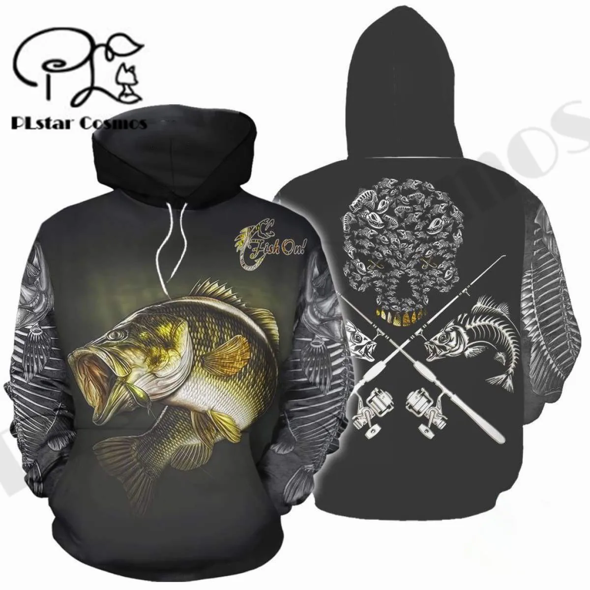 

PLstar Cosmos 3DPrint Newest Fishing Bass Fisher Skull Unique унисекс Повседневная Уличная одежда в стиле Харадзюку толстовки/свитшот на молнии