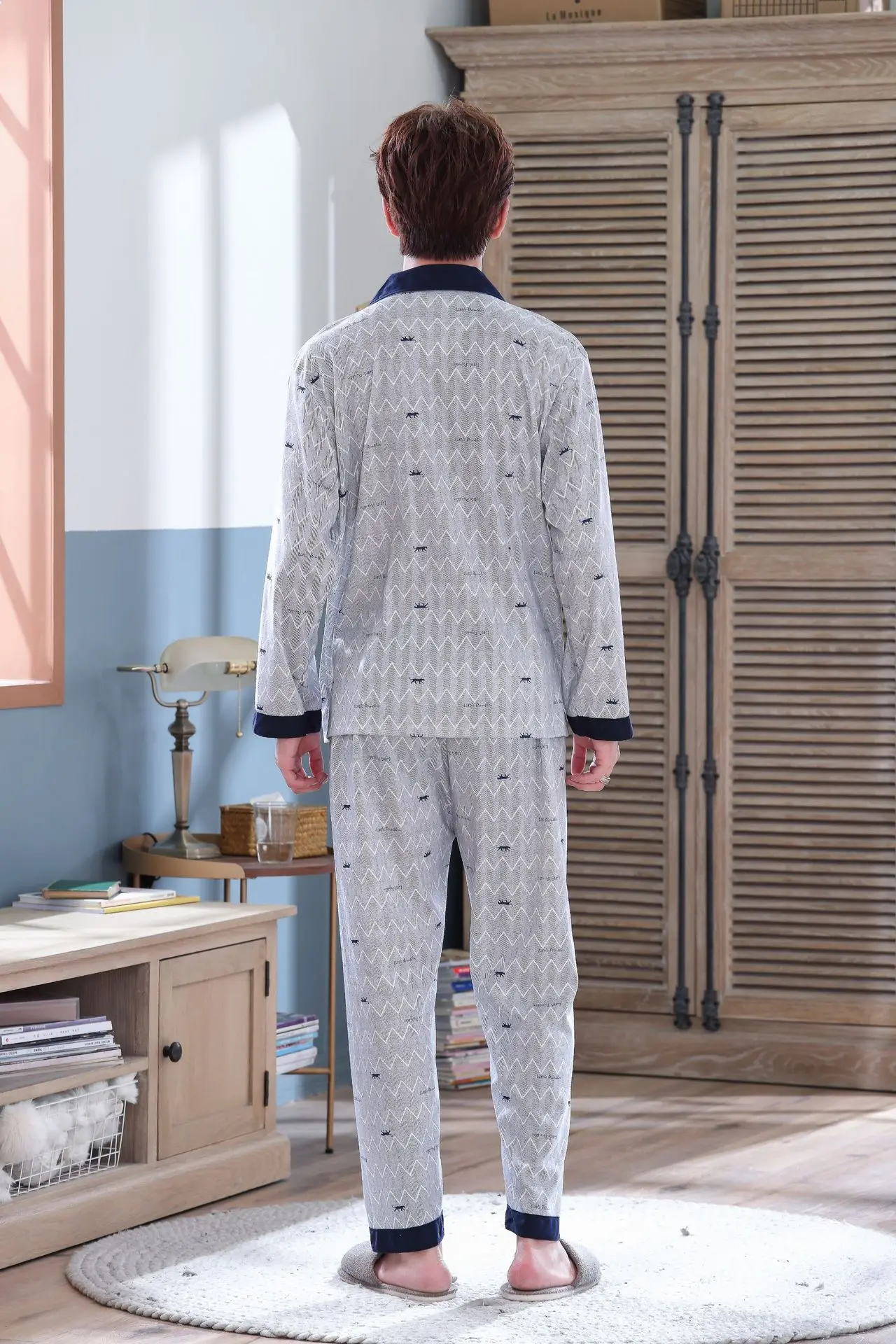 Пижама Мужская хлопковая простой роскошный пижамный комплект|Мужские пижамные