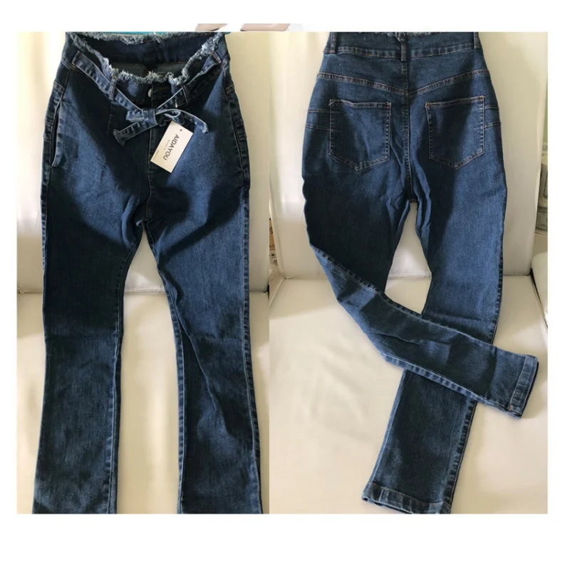 Джинсы с завышенной талией для женщин облегающие Стрейчевые джинсовые ленты