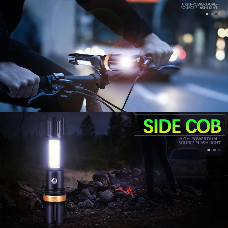 Мощный светодиодный фонарь L2/T6 COB Светодиодный фонарь с подзарядкой от USB, водонепроницаемый фонарь с usb-кабелем, аккумулятор 18650