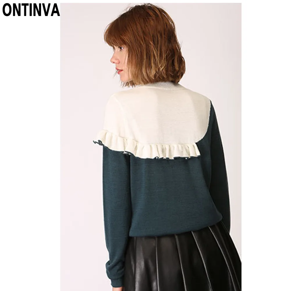 Женский трикотажный пуловер с круглым вырезом и длинным рукавом | Женская одежда