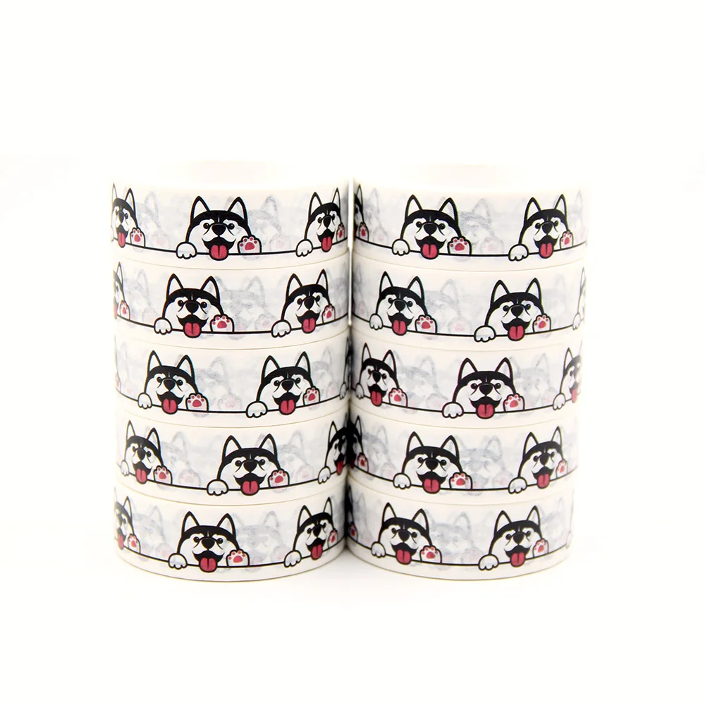

10pcs/Lot 15mm x 10m Cute Siberian Husky Dog Paws Up Wall Cartoon Washi Tape Scrapbook Paper Masking Adhesive Washi Tape Set