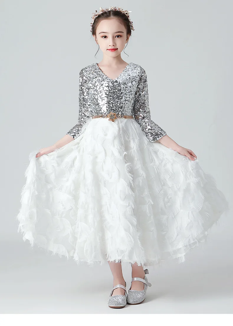 

New Arrivals Lace Sequin Flower Girls Long Ball Gowns Kids Pageant First Communion Dresses For Weddings Vestidos Kids Clothes