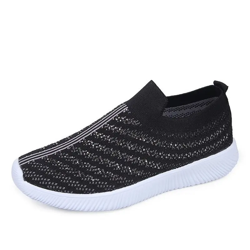 

Summer Women Air Mesh Sneaker Crystal Striped Flat Slip on Light Shoes Ladies Run Sport Breathable Cool Casual Fashion Solid